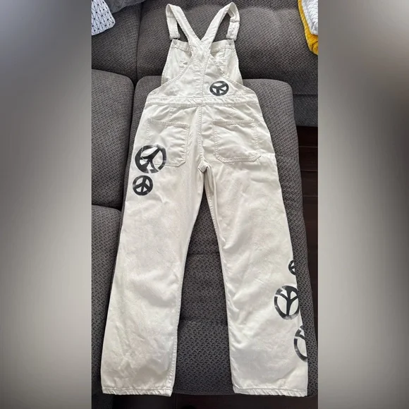 We the Free People Peace Sign Ziggy Harmony Overalls in White Medium Retail $128 - Picture 7 of 16